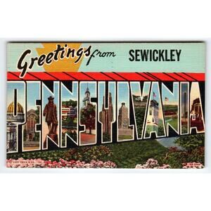 Vintage Large Letter Greetings from Sewickley Pennsylvania Linen Postcard